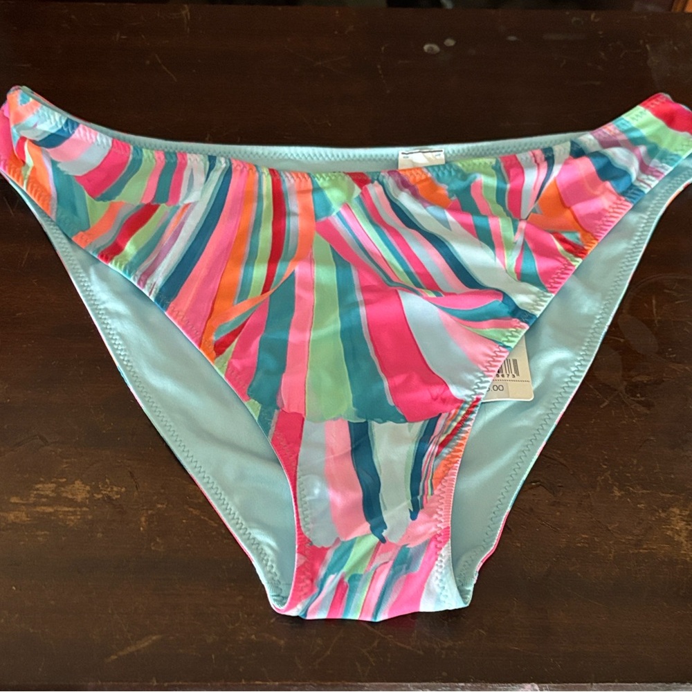 Colorful Striped Bikini Bottoms - Aqua & Multicolored pattern